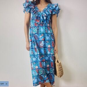 Printfresh Lola Dress in Stained Glass Sea, NWT, Size Small